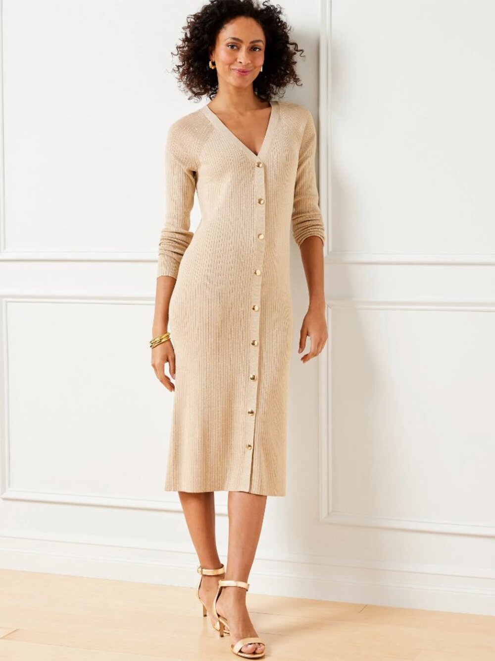 Talbots Gold Sweater Midi Dress, NWT
